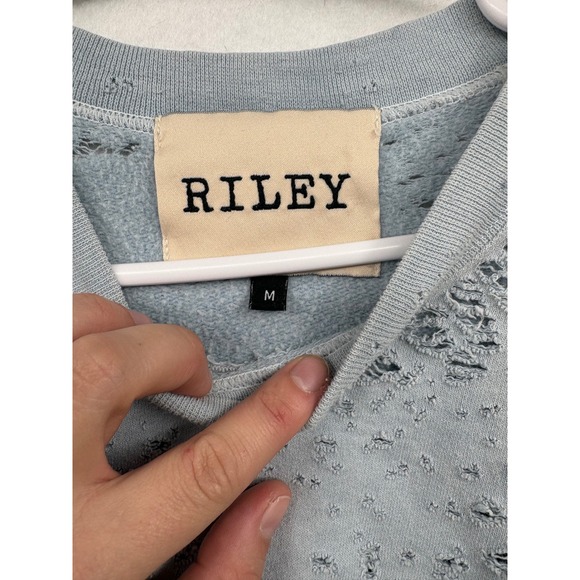 RILEY Distressed Tie Dye Sweatshirt Light Blue Yellow White Pullover Top M - Picture 3 of 6